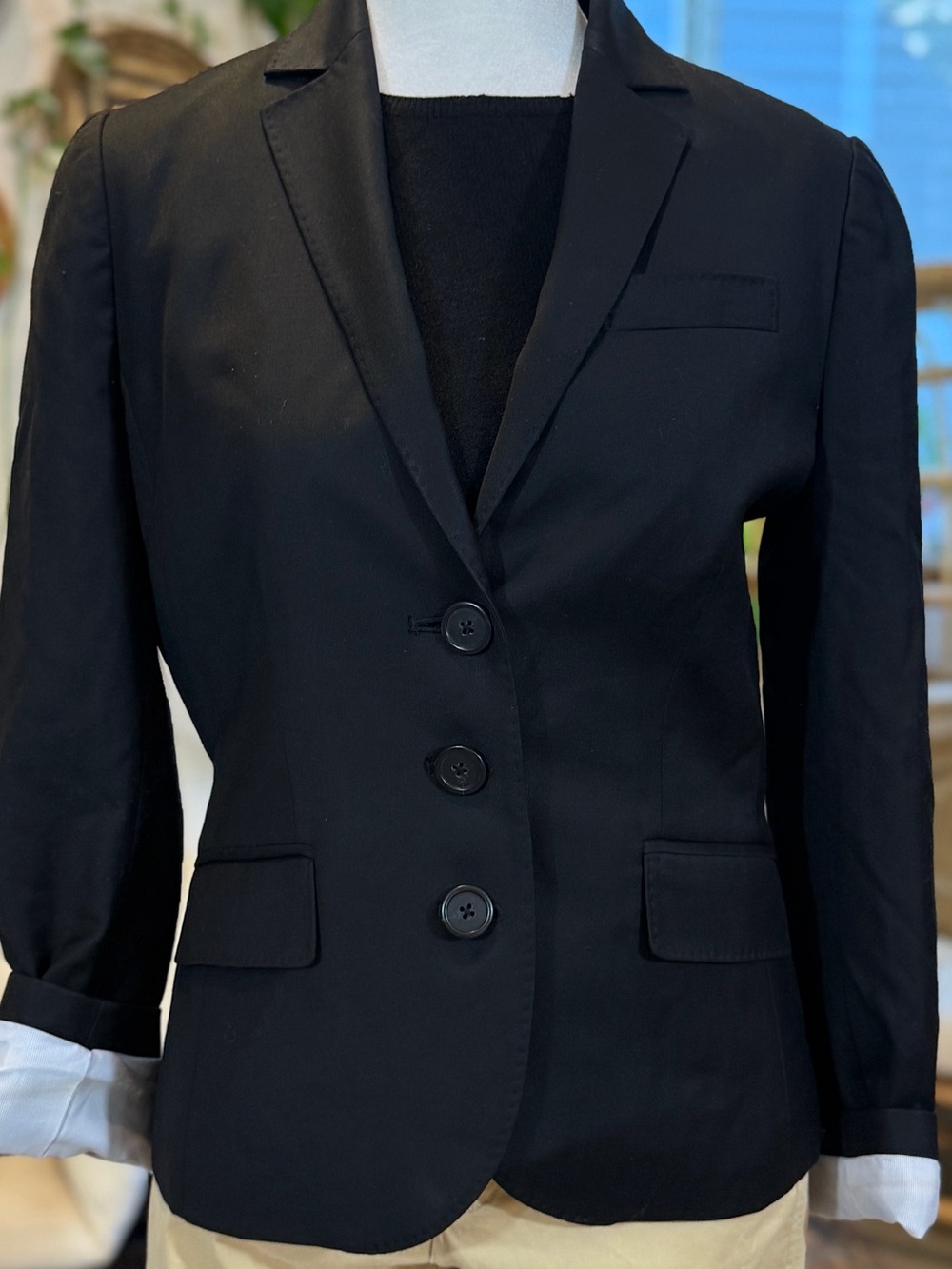J.Crew Vintage Black 100% Wool Blazer 3 Button Tailored Old Money Size 4 S - Picture 4 of 9